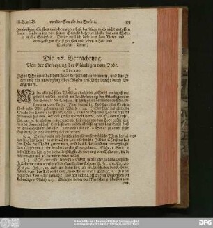 Die 27. Betrachtung. Von der Befreyung der Gläubigen vom Tode.