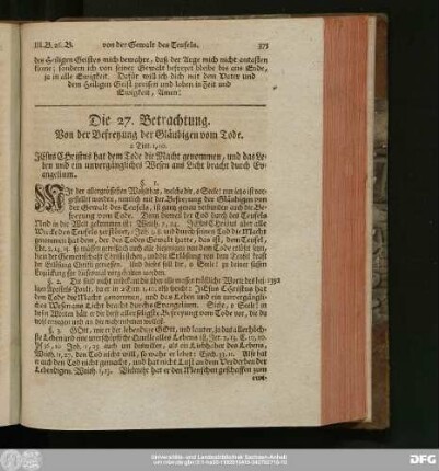 Die 27. Betrachtung. Von der Befreyung der Gläubigen vom Tode.