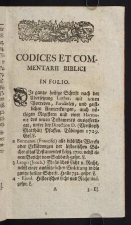 1-21, Codices et Commentarii Biblici