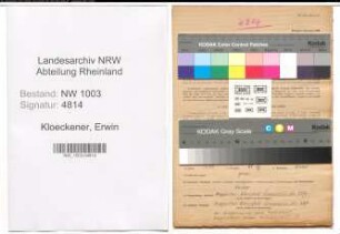 Entnazifizierung Erwin Kloeckener , geb. 13.02.1913 (Techn.Angestellter)