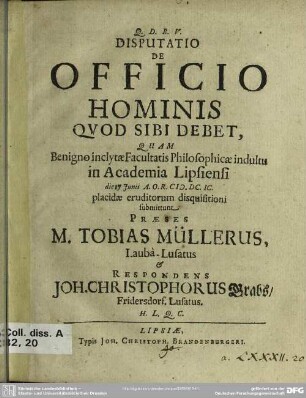Disputatio de officio hominis, quod sibi debet