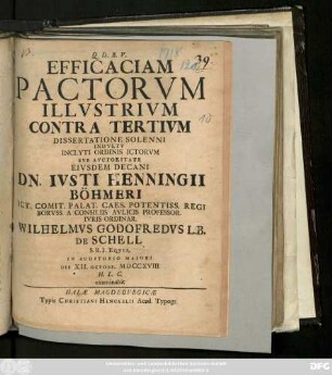 Efficaciam Pactorvm Illvstrivm Contra Tertivm : Dissertatione Solenni