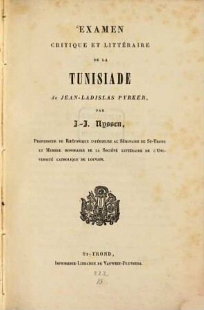 Examen critique et littéraire de la Tunisiade de Jean-Ladislas Pyrker