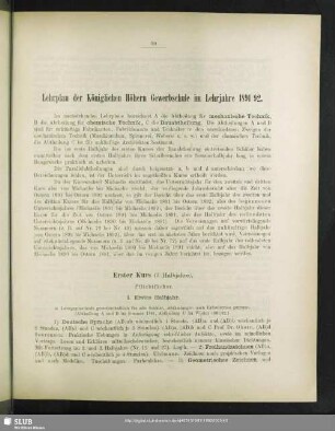 Lehrplan der Königlichen Höhern Gewerbschule