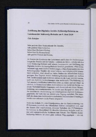 Eröffnung des Digitalen Archivs Schleswig-Holstein im Landesarchiv Schleswig-Holstein am 5. Juni 2019