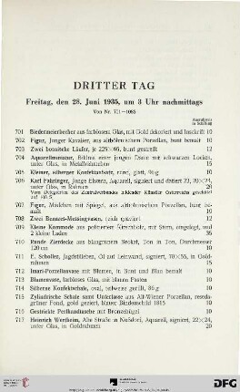 Dritter Tag: Freitag, den 28. Juni 1935, um 3 Uhr nachmittags (Nr. 701-1085)