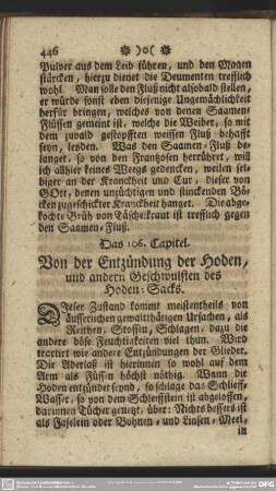 Das 106. Capitel. Von der Entzündung der Hoden, und andern Geschwulsten des Hoden-Sacks