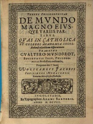 Theses philosophicae de mundo magno eiusque variis partibus