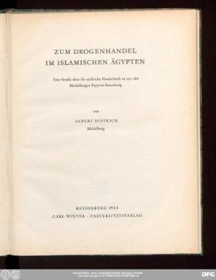 Zum Drogenhandel im islamischen Ägypten : eine Studie über die arabische Handschrift Nr. 912 der Heidelberger Papyrus-Sammlung