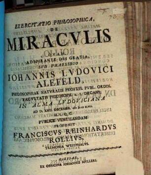 Exercitatio philos. de miraculis