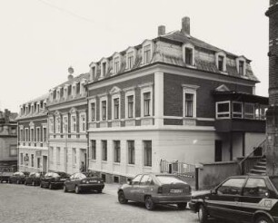 Mittweida, Wohnhäuser : Mittweida, Wohnhäuser, Poststraße 7/11, um 1895, Straßenansicht