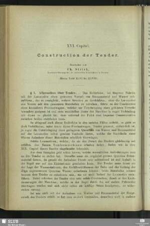 XVI. Capitel. Construction der Tender