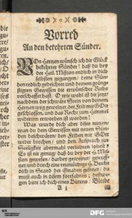 Vorred An den bekehrten Sünder.