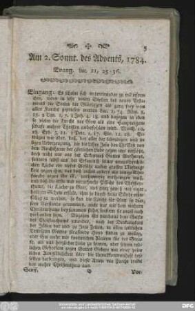 Am 2. Sonnt. des Advents, 1784. Evang. Luc. 21, 25 - 36.