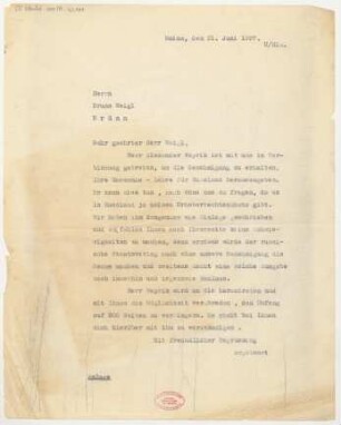 Brief an Bruno Weigl : 21.06.1927