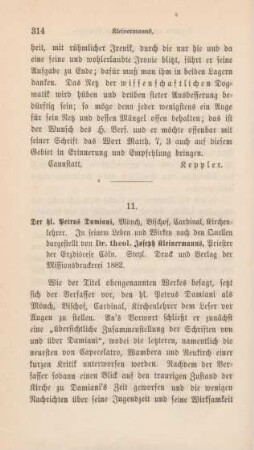 314-317 [Rezension] Kleinermanns, Josef, Der Heil. Petrus Damiani, Mönch, Bischof, Cardinal, Kirchenlehrer