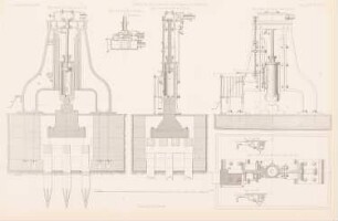 Condiescher Dampfhammer, Glasgow: Schnitte (aus: Atlas zur Zeitschrift für Bauwesen, hrsg. v. G. Erbkam, Jg. 3, 1853)