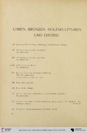 Uhren, Bronzen, Holzskulpturen und Diverse (Nr. 363-431)