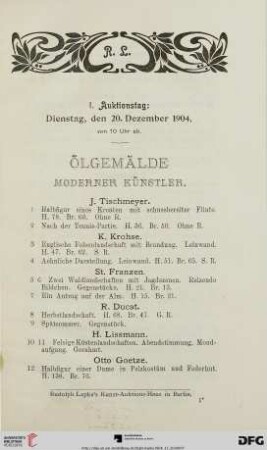 I. Auktionstag: Ölgemälde moderner Künstler (Nr. 1-162)
