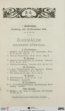 I. Auktionstag: Ölgemälde moderner Künstler (Nr. 1-162)