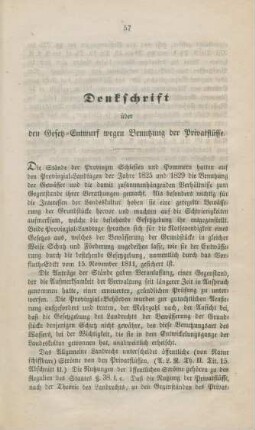 Denkschrift über den Gesetz-Entwurf wegen Benutzung der Privatflüsse.