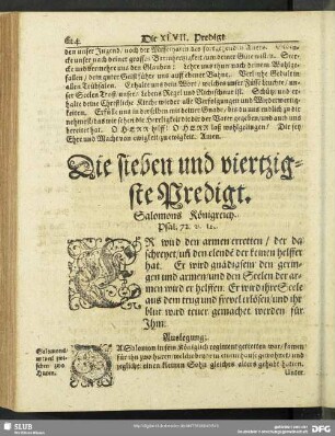 Die sieben und viertzigste Predigt. Salomons Königreich. Psal.72.v.12