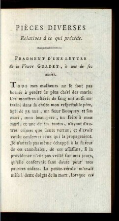 Piéces Diverses Relatives á ce qui précède.