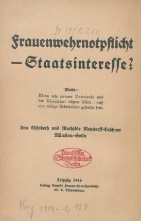 Frauenwehrnotpflicht - Staatsinteresse?