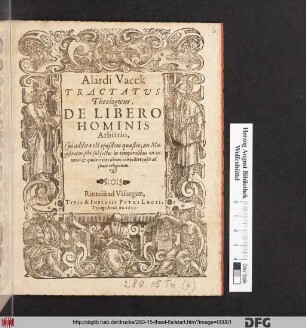 Alardi Vaeck Tractatus Theologicus, De Libero Hominis Arbitrio