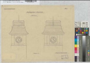 Neubau eines Empfangsgebäudes auf Bahnhof Neubeckum: Uhrturm. Ansichten, M. 1:20