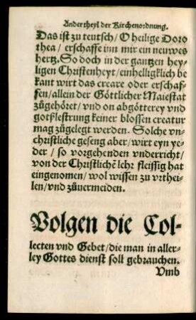Volgen die Collecten und Gebet/ die man in allerley Gottes dienst soll gebrauchen.