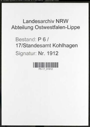 Sterberegister Standesamt Kohlhagen