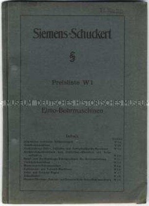 Preisliste über Bohrmaschinen