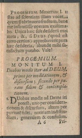 Monitum I. Duobus modis itur ad Deum, primo per ...