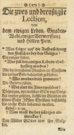 Die zwey und dreyßigste Lection, von dem ewigen, Gnaden-Wahl, ...