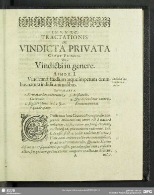 Caput Primum. De Vindicta in genere