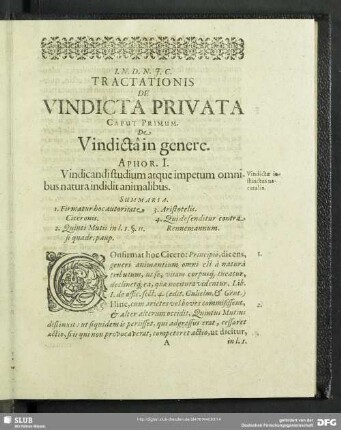 Caput Primum. De Vindicta in genere