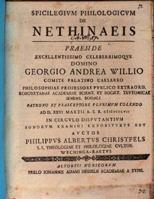 Spicilegivm Philologicvm De Nethinaeis