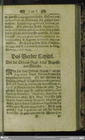 Das Vierdte Capitel. Von der Ordens-Regel derer Augustiner-Münche