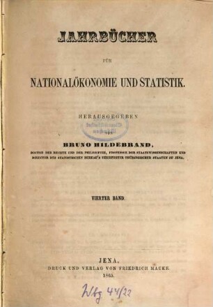 Jahrbücher für Nationalökonomie und Statistik = Journal of economics and statistics. 4, 4. 1865