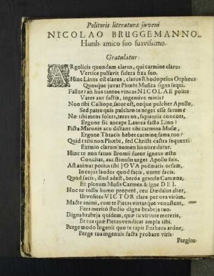 Politoris literatura juveni Nicolao Bruggemanno, Hamb. amico ...