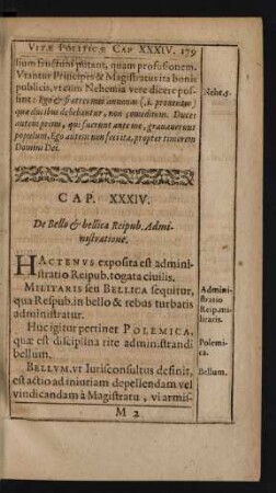 Cap. XXXIV. De Bello [et] bellica Reipub. Administratione.