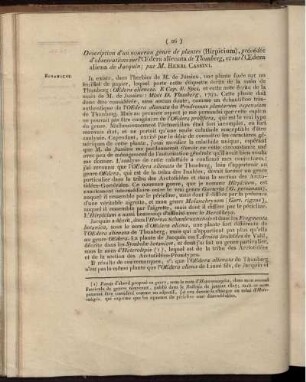 Description d'un nouveau genere de plantes (Hiripicium). précédée d'observations surl'Œdera alienata de Thunberg, et surl'Œdera aliena de Jacquin