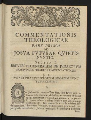 Commentationis Theologicae Pars Prima de Josua Futurae Quietis Nuntio.