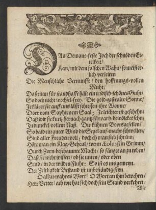 Das Demant-feste Joch der schnöden Eitelkeit/ [...]