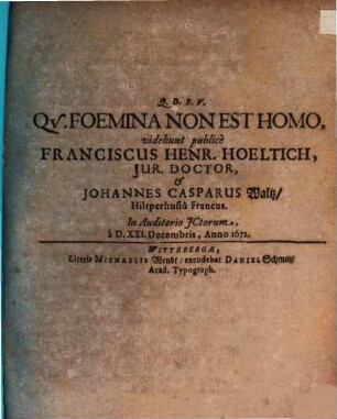 Qu. Foemina Non Est Homo