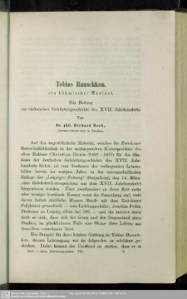 Tobias Hauschkon, ein böhmischer Exulant : Ein Beitrag zur sächsischen Gelehrtengeschicte des XVII. Jahrhunderts