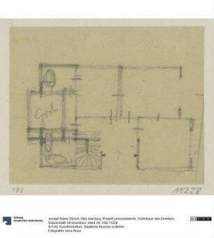 Neu Isenburg, Projekt Linkrustawerke, Wohnhaus des Direktors, Skizzenblatt mit Grundriss