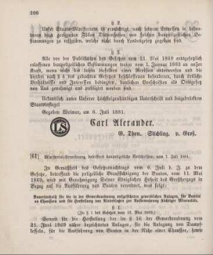 61. Ministerial-Verordnung, die baupolizeilichen Vorschriften betreffend