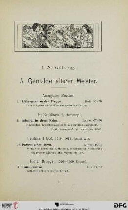 A. Gemälde älterer Meister (Nr. 1-38)